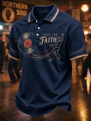 Men's Retro Northern Soul Keep The Faith Print Casual Polo