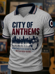 Men's Retro Rock Band Print Casual Polo
