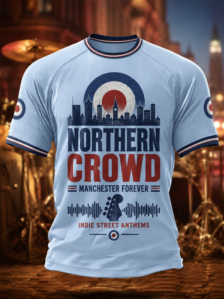 Men's Retro Rock Band Print Casual Tee