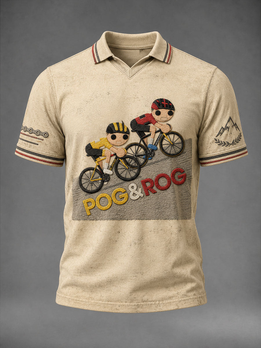 Men's Fun Cartoon Bicycle Characters V-neck T-shirt