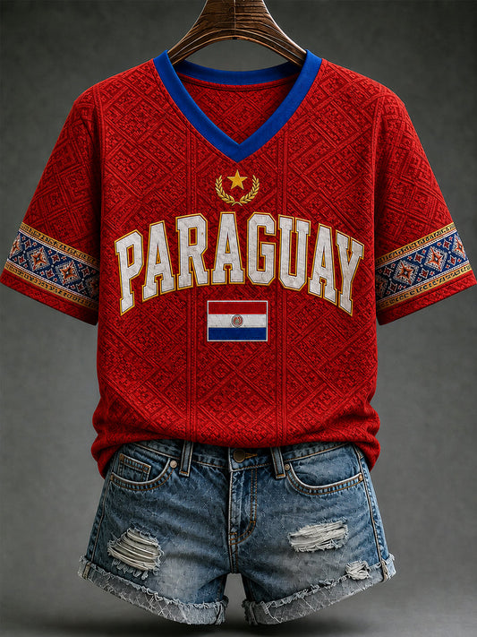 Women's Paraguay Football Fan Gift Art Print Casual Short Sleeve T-shirt