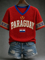 Women's Paraguay Football Fan Gift Art Print Casual Short Sleeve T-shirt