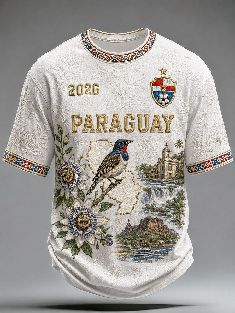 Men's Paraguay Football Print Casual T-Shirt