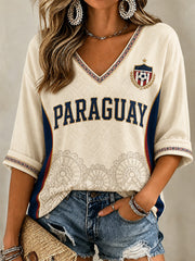 Women's Gift For Paraguay Football Fans Casual V-Neck Top