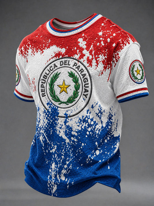 Men's  Paraguay Football Fan Gift Art Print Casual Short Sleeve T-shirt