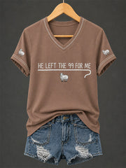 Women's Christian He Left The 99 To Find Me Print Casual V-Neck Tee