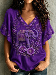Women's Alzheimer's Awareness Elephant Flowers Hang Shot Short Sleeve T-Shirt