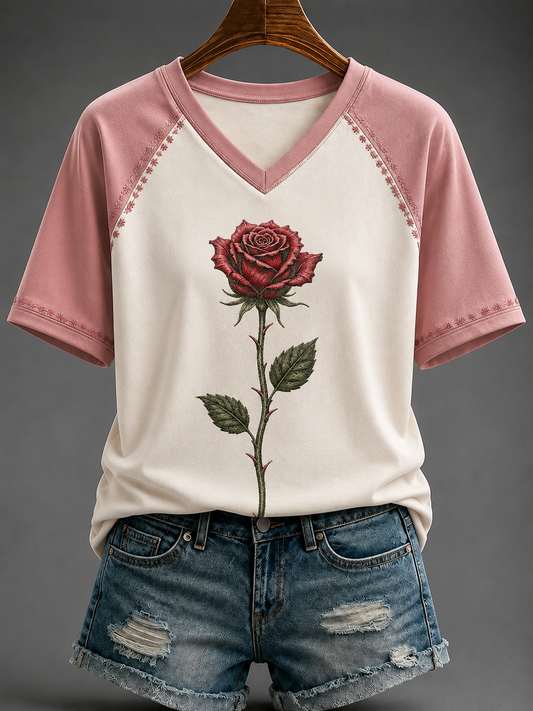 Women's Rose Of Tralee V-neck Off-shoulder Short-sleeved T-shirt