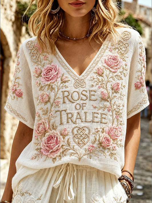 Women's Rose Of Tralee Linen Short-sleeved T-shirt
