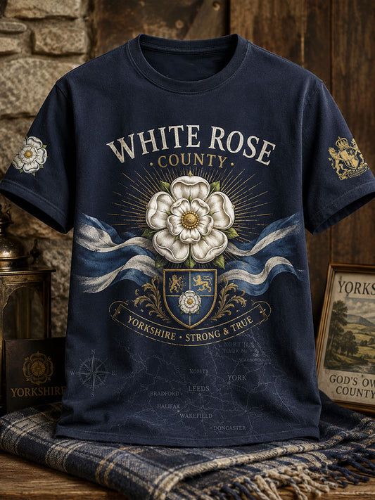 Men's England Yorkshire Day White Roses Art Printed T-shirt