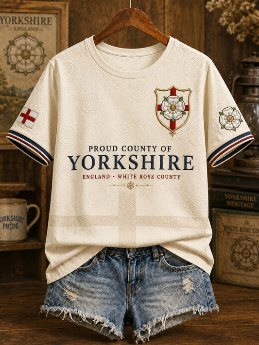 Women's Yorkshire Day White Roses Art Printed T-shirt