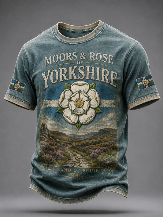 Men's Yorkshire Day White Roses Art Printed T-shirt