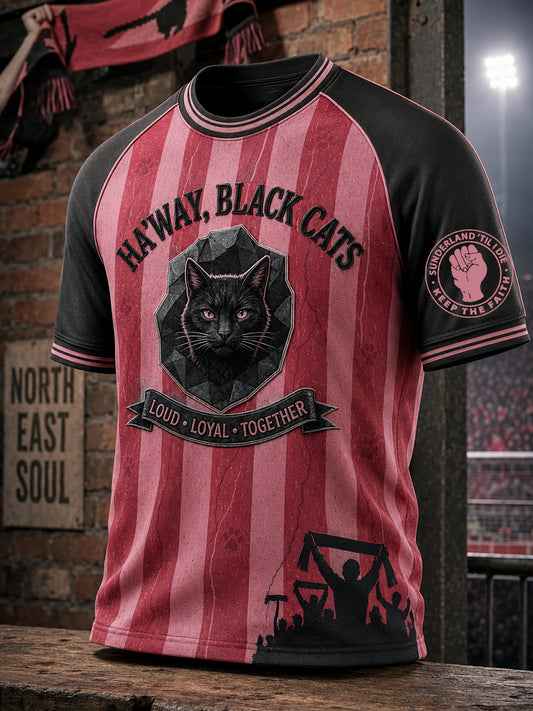 Men's England Football Lover Black Cats Art Printed T-shirt