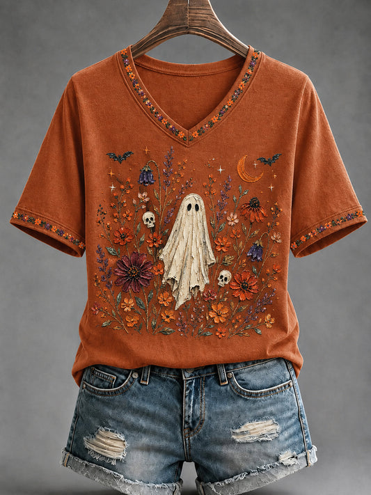 Women's Retro Halloween Ghost Short Sleeve T-shirt