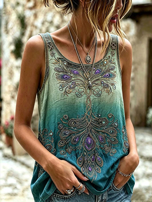 Women's Retro Nordic Mythology Viking Pattern Printed  Cotton-Linen Vest