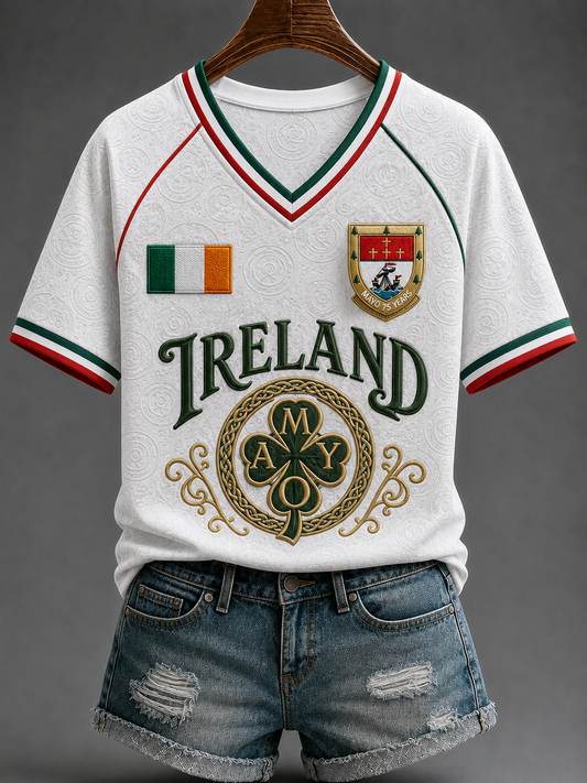 Women's Gaelic Football V-neck Off-shoulder Short-sleeved T-shirt