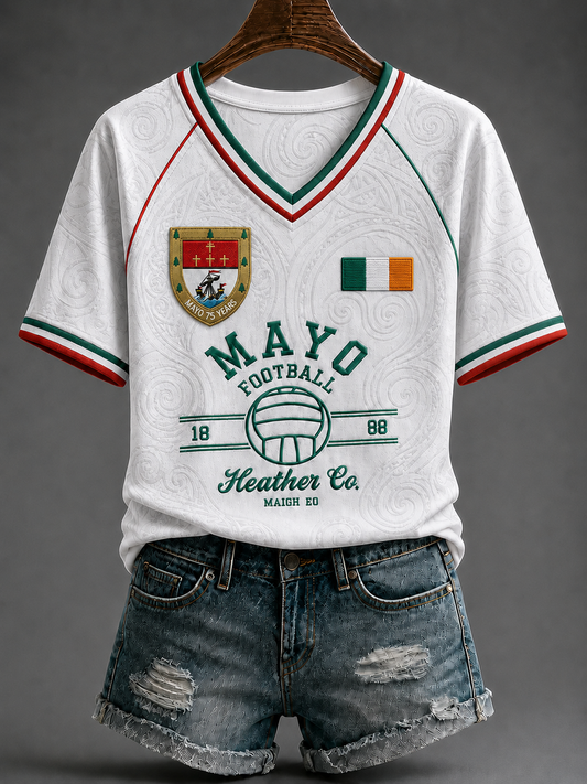 Women's Gaelic Football V-neck Off-shoulder Short-sleeved T-shirt