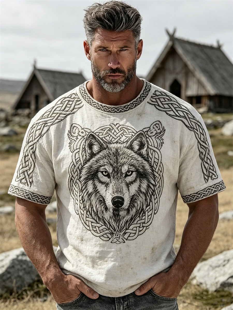 Men's Vintage Viking Wolf Fenrir Celtic Knot Print short sleeves T Shirt