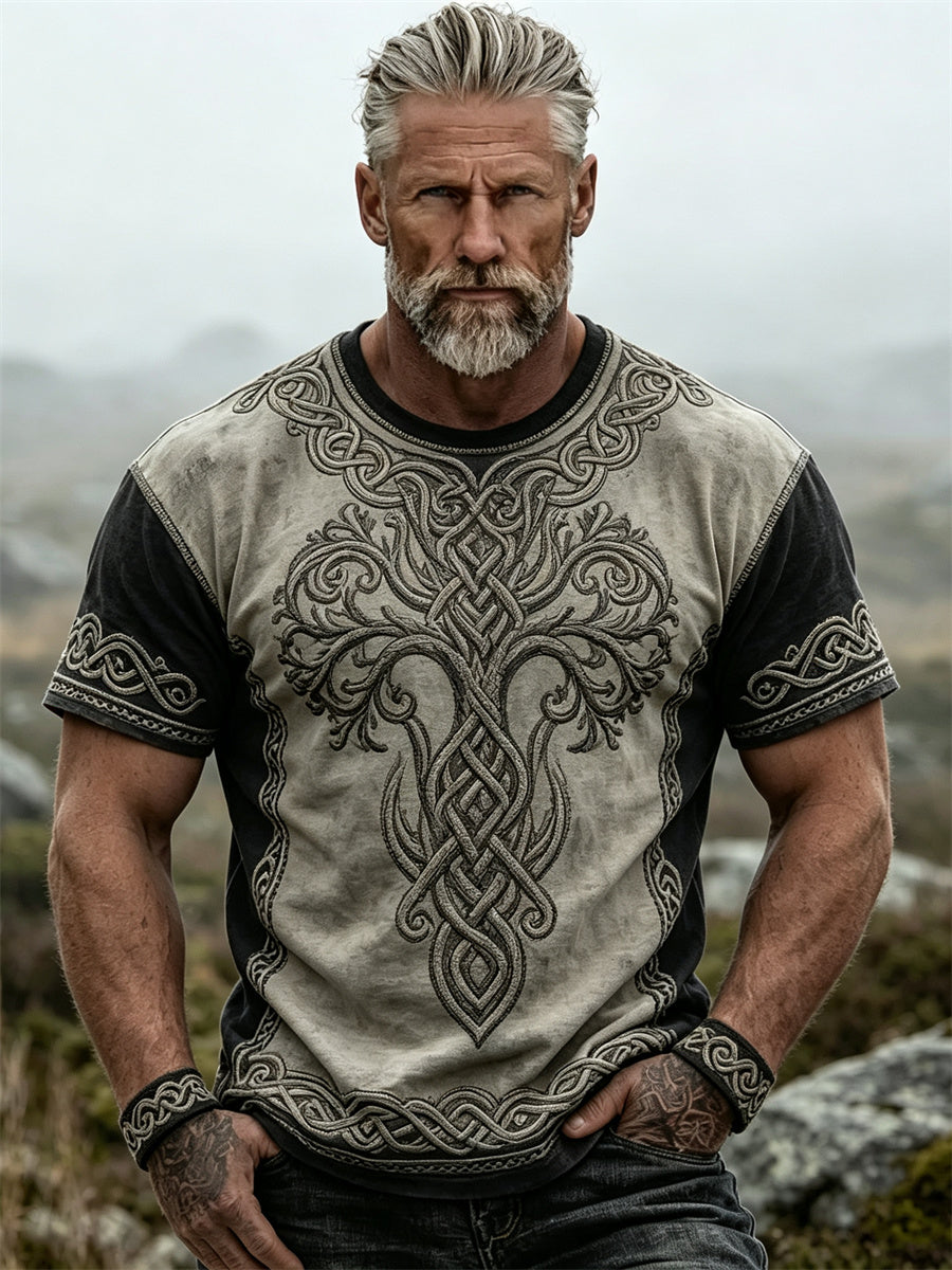 Men's Vintage Viking Tree of Life Celtic Knot Print short sleeves t-shirt
