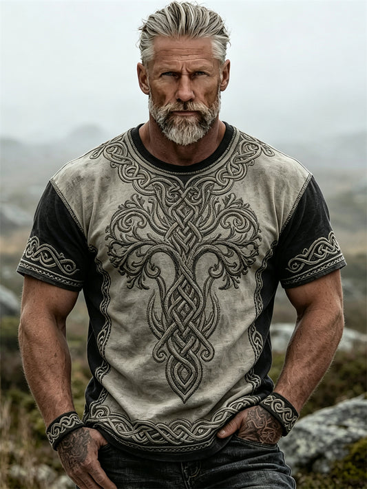 Men's Vintage Viking Tree of Life Celtic Knot Print short sleeves t-shirt