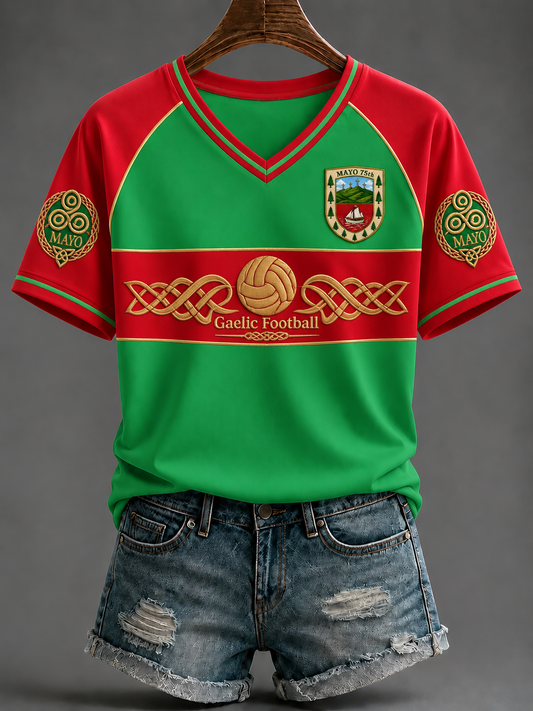 Women's Gaelic Football V-neck Off-shoulder Short-sleeved T-shirt