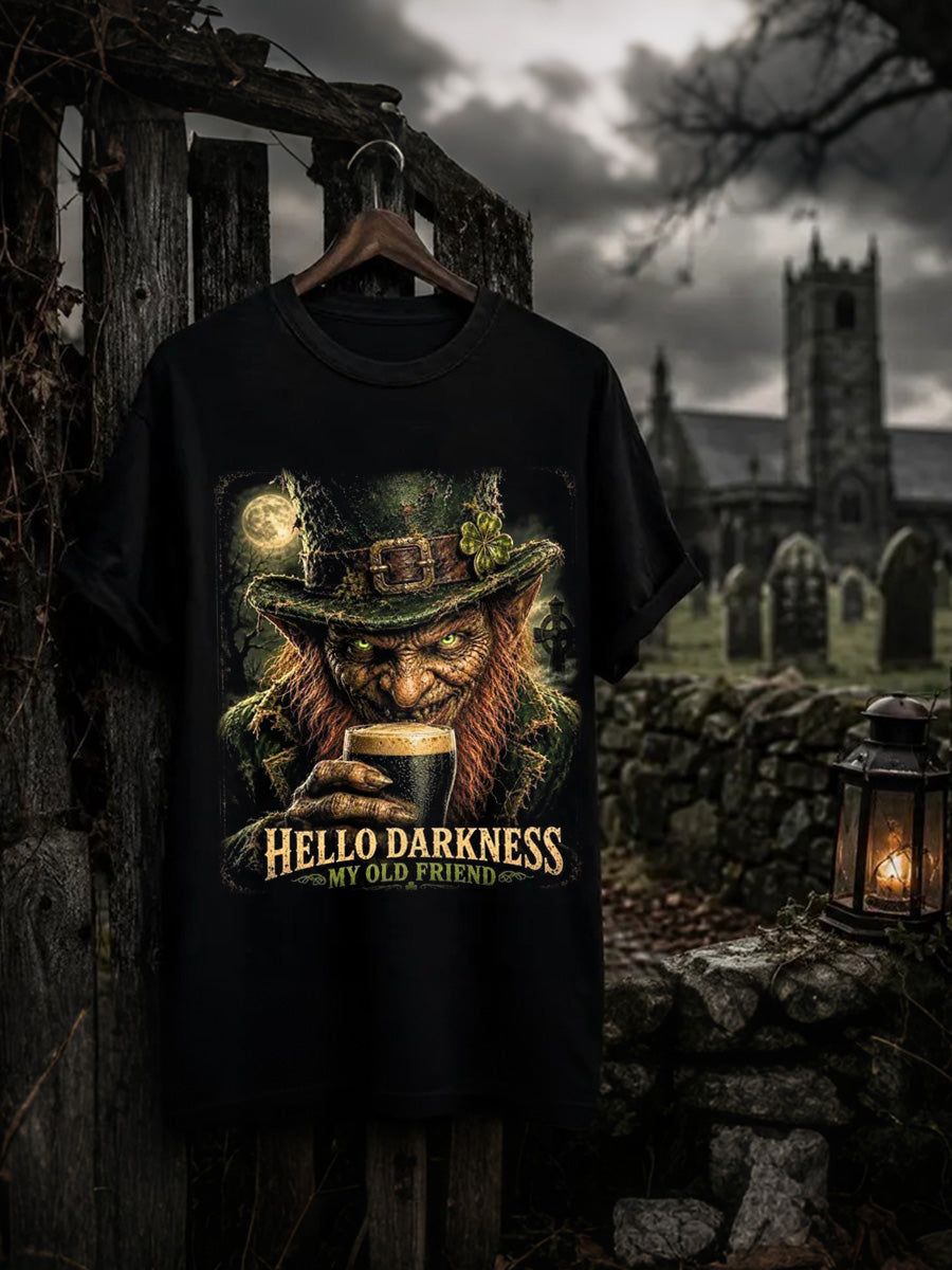 Men's Halloween Hello Darkness Print Short Sleeve T-shirt