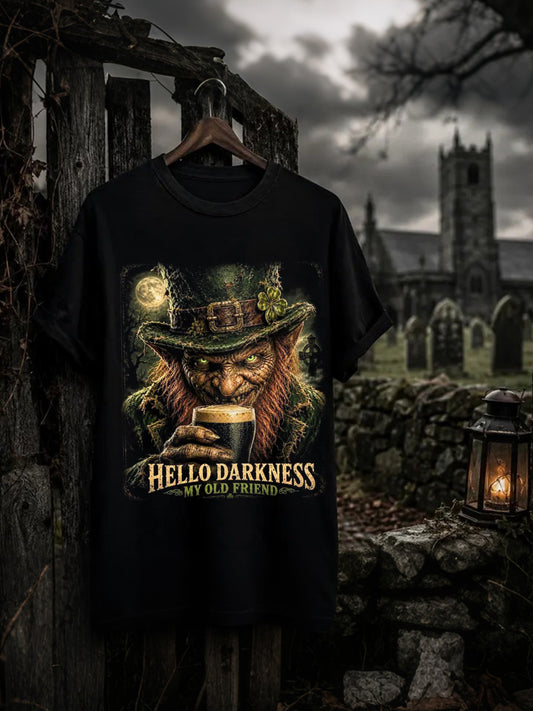 Men's Halloween Hello Darkness Print Short Sleeve T-shirt