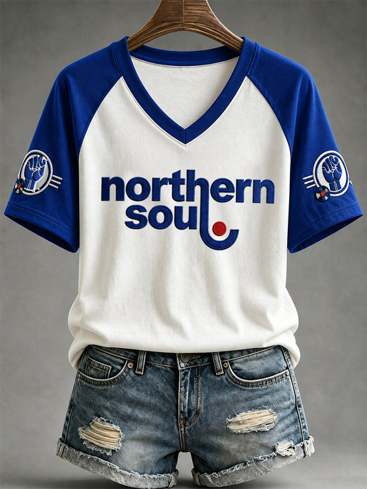 Women's Northern Soul Print Casual V-Neck Tee