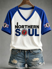 Women's Northern Soul Print Casual V-Neck Tee