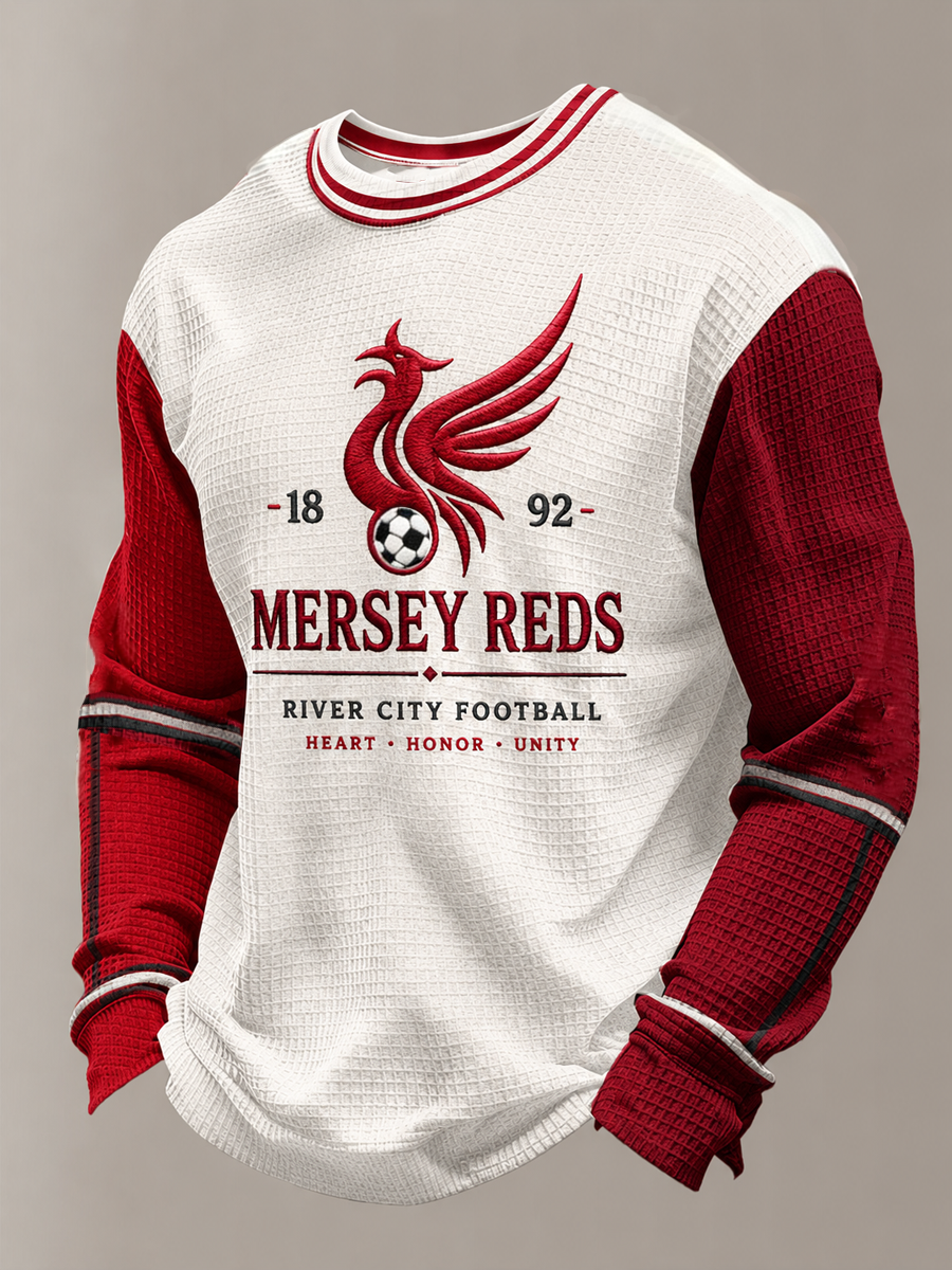 Men's Gift For Soccer Fans Liverpool Print Waffle Long Sleeve Top