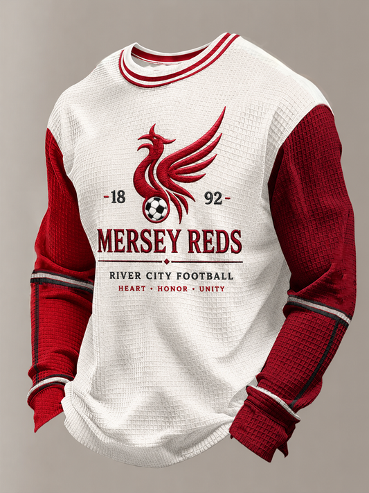 Men's Gift For Soccer Fans Liverpool Print Waffle Long Sleeve Top