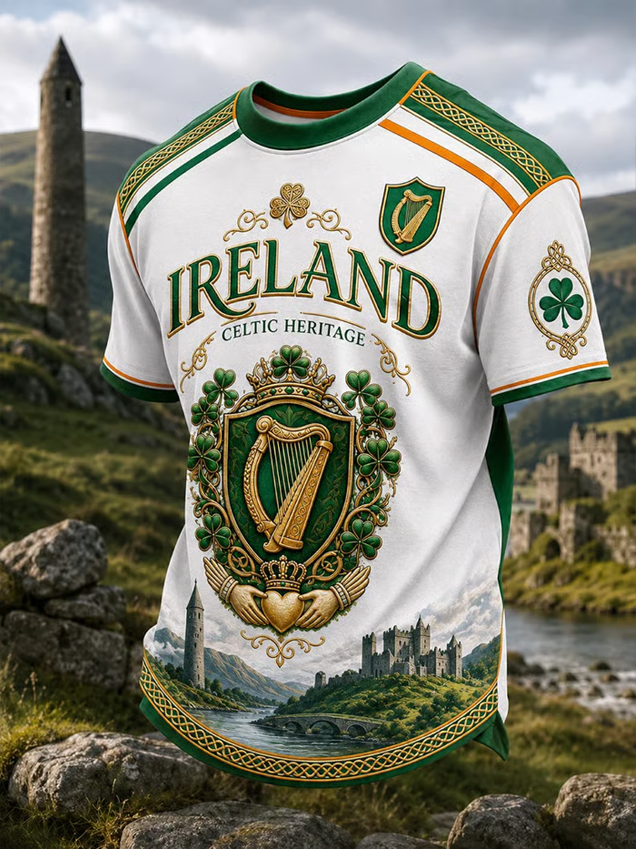 Men's Irish patriotic cultural print short sleeves t-shirt