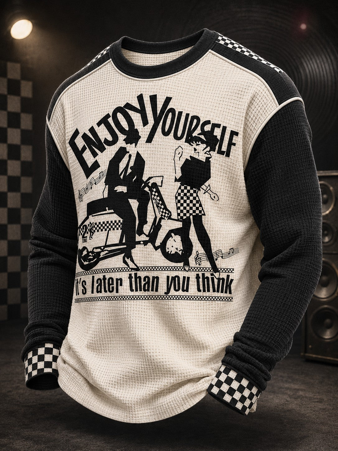 Men's Ska Revival Style Printed Waffle Long Sleeve T-Shirt