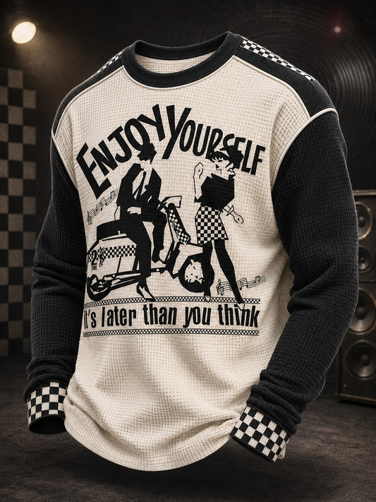 Men's Ska Revival Style Printed Waffle Long Sleeve T-Shirt