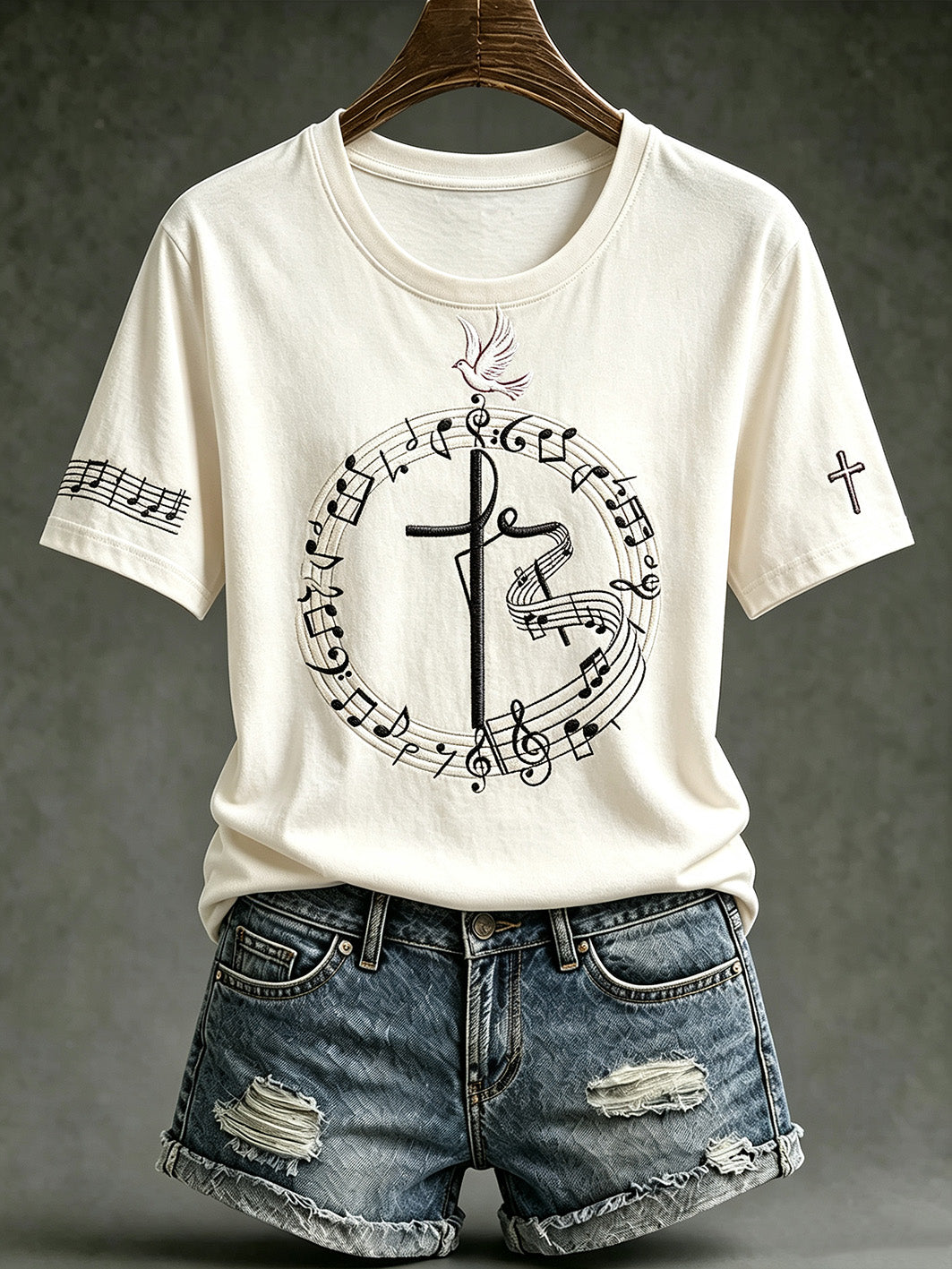 Women's Faith Theme Music Elements Pattern Design Casual  Short Sleeve T-shirt